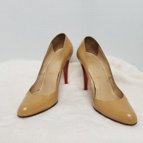 PRICE DROP-Christian Louboutin camel color Patent Leather heels - Picture 1 of 13